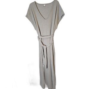 Old Navy Women’s Large Ribbed Sweater Dress Gray V Neck Tie Waist Stretch